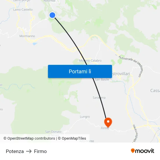Potenza to Firmo map