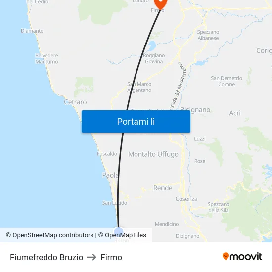 Fiumefreddo Bruzio to Firmo map