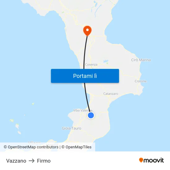 Vazzano to Firmo map