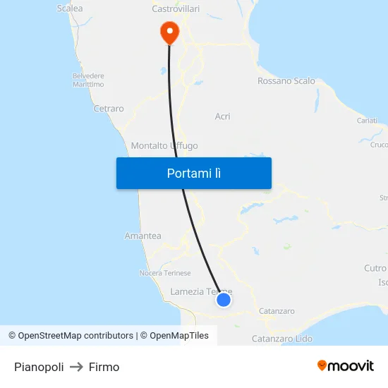 Pianopoli to Firmo map