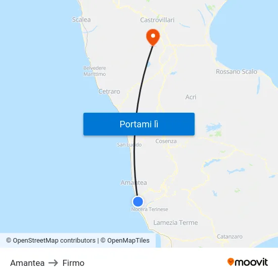 Amantea to Firmo map