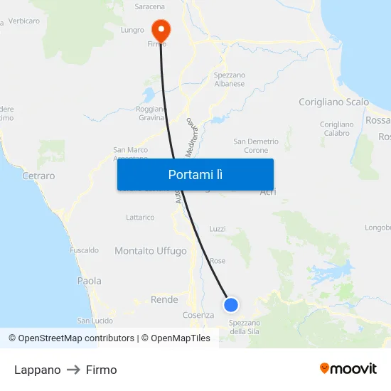 Lappano to Firmo map