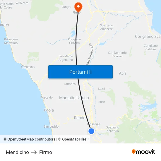 Mendicino to Firmo map