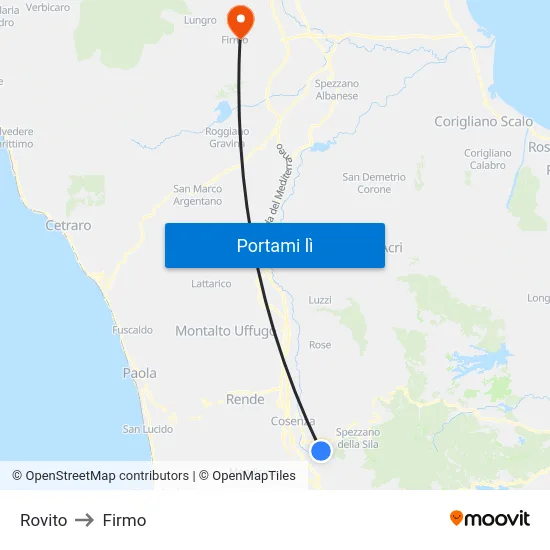 Rovito to Firmo map