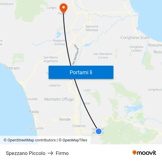 Spezzano Piccolo to Firmo map