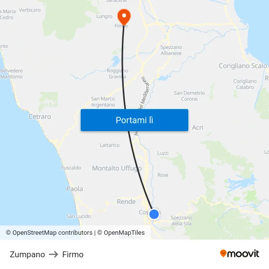 Zumpano to Firmo map