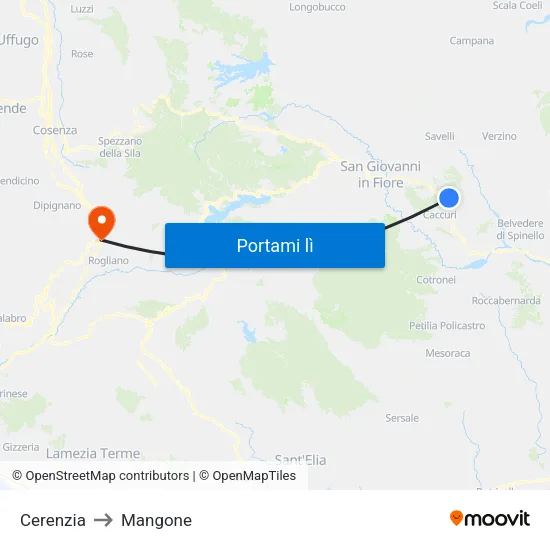 Cerenzia to Mangone map
