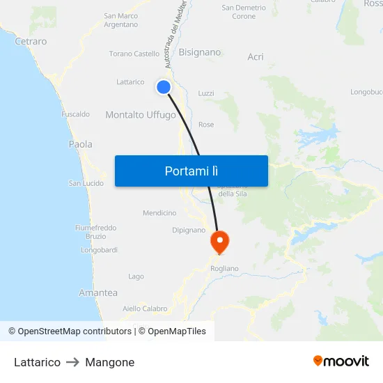 Lattarico to Mangone map