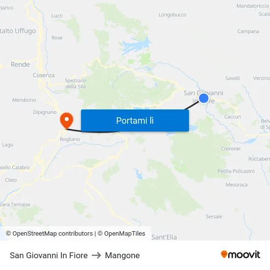 San Giovanni In Fiore to Mangone map