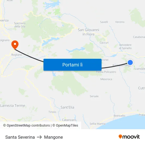Santa Severina to Mangone map