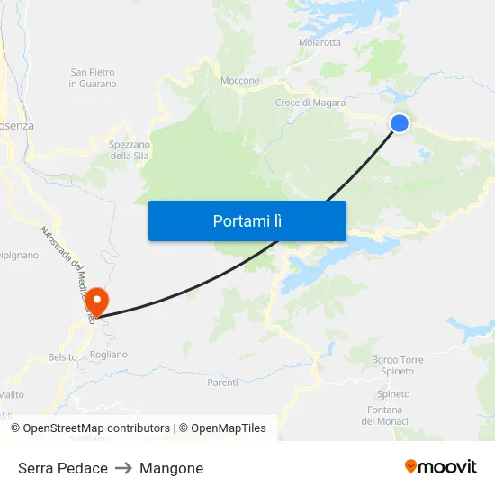 Serra Pedace to Mangone map
