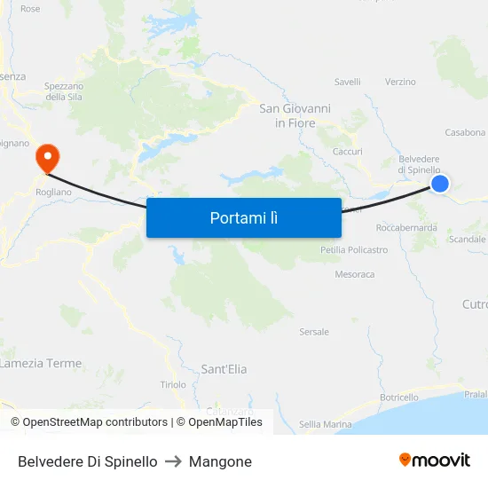 Belvedere Di Spinello to Mangone map