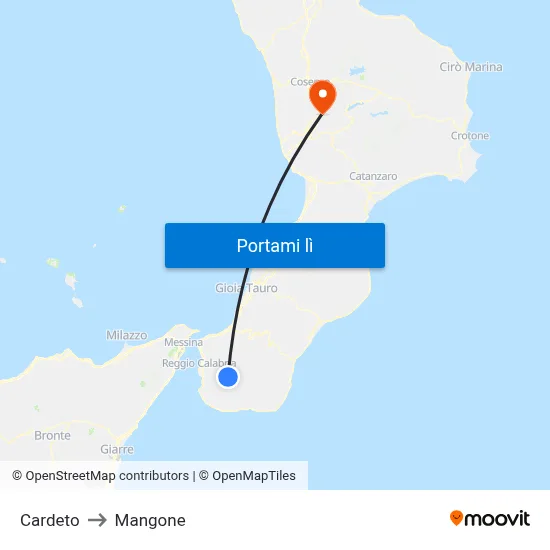 Cardeto to Mangone map