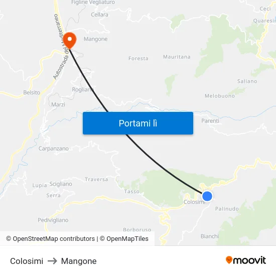 Colosimi to Mangone map