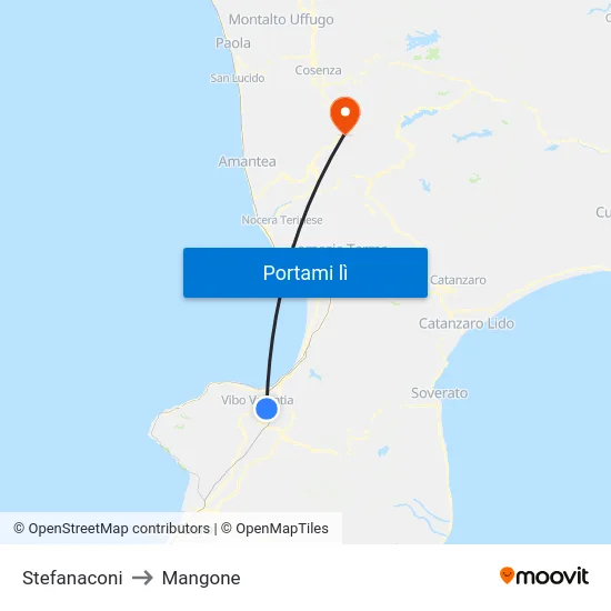 Stefanaconi to Mangone map