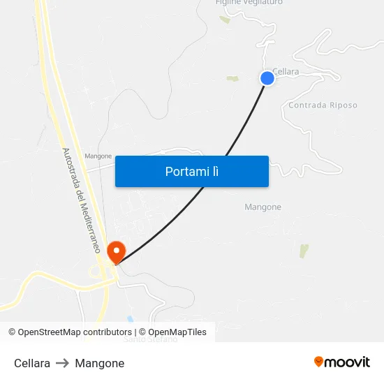 Cellara to Mangone map