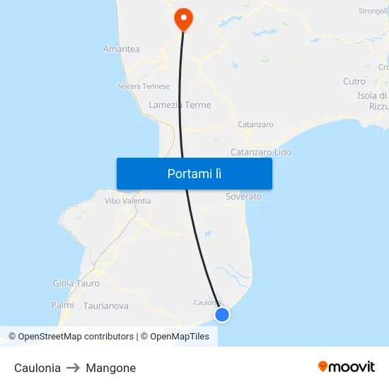 Caulonia to Mangone map
