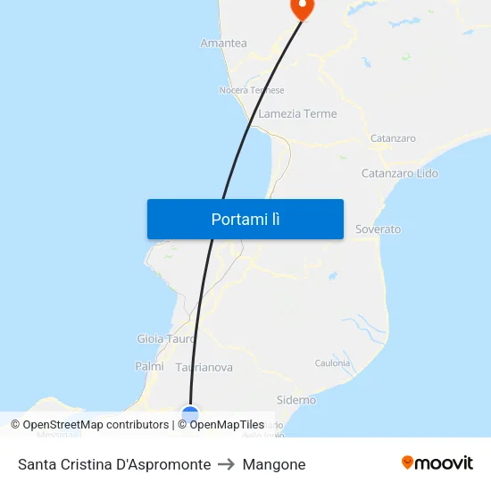 Santa Cristina D'Aspromonte to Mangone map