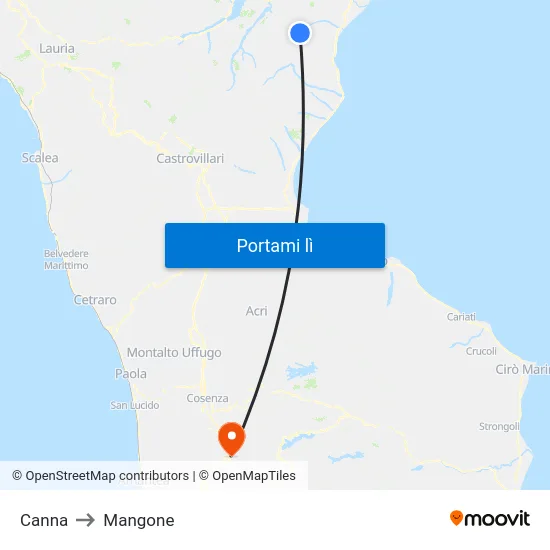 Canna to Mangone map
