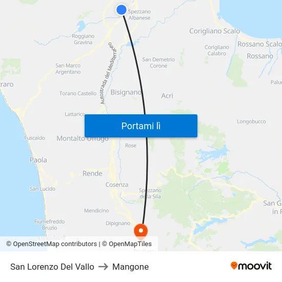 San Lorenzo Del Vallo to Mangone map