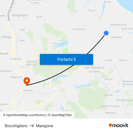 Bocchigliero to Mangone map