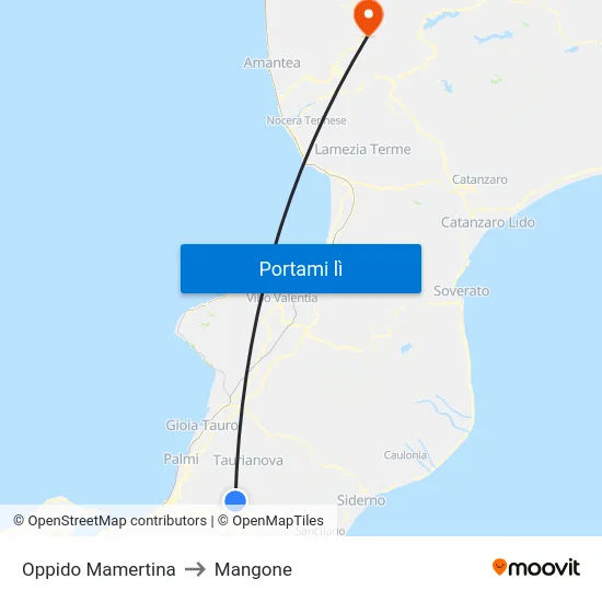 Oppido Mamertina to Mangone map