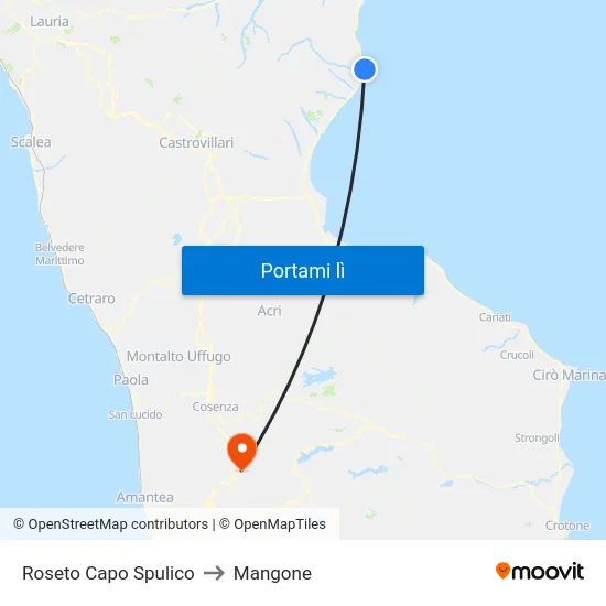 Roseto Capo Spulico to Mangone map