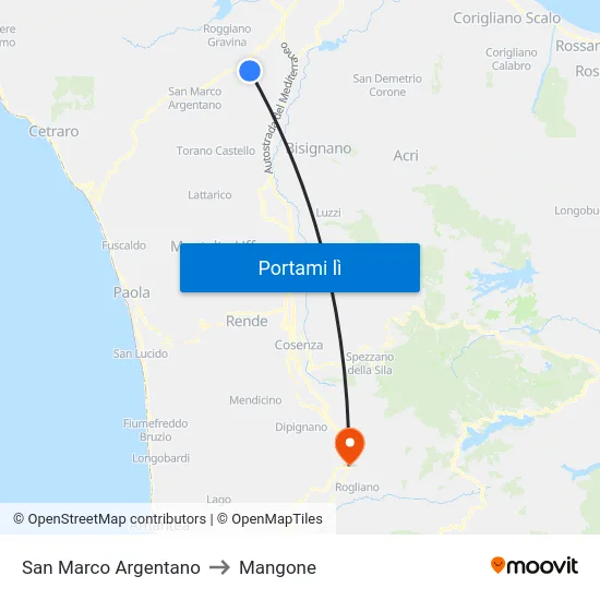 San Marco Argentano to Mangone map