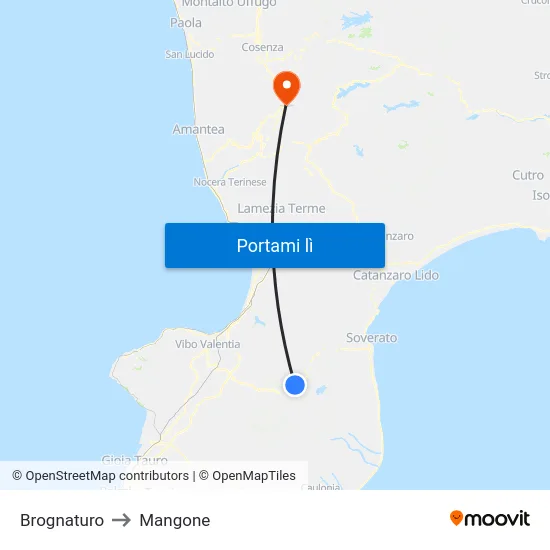 Brognaturo to Mangone map