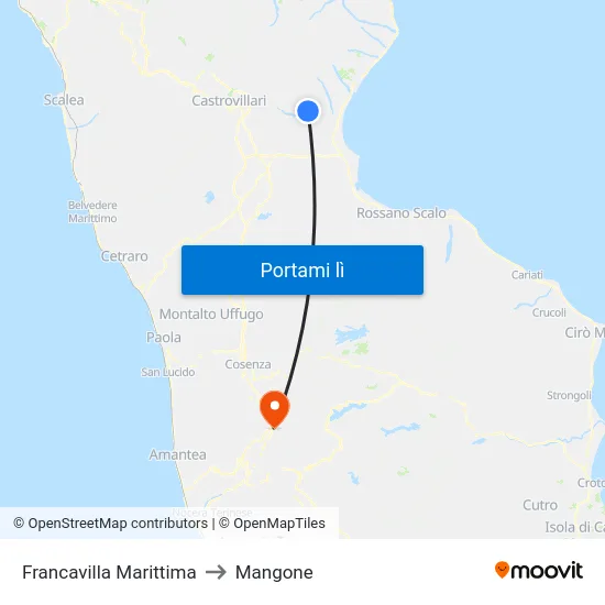 Francavilla Marittima to Mangone map