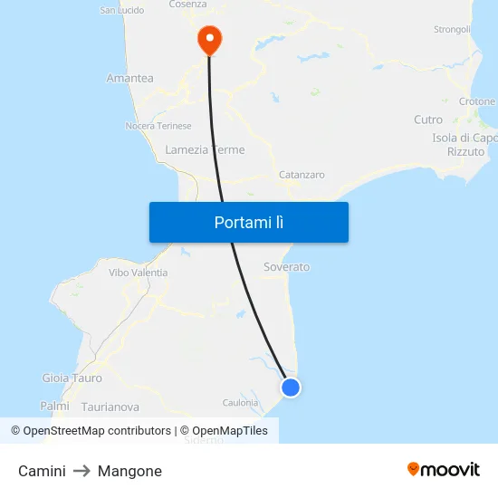 Camini to Mangone map