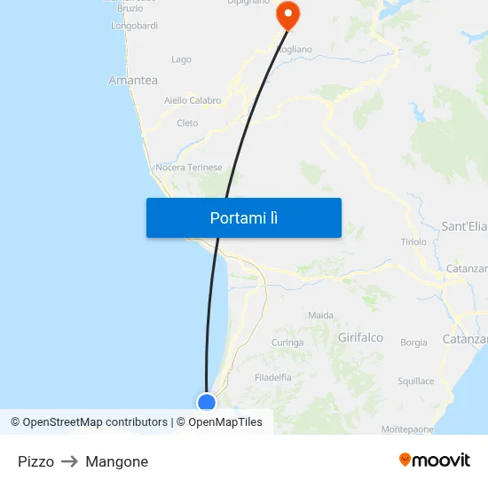 Pizzo to Mangone map