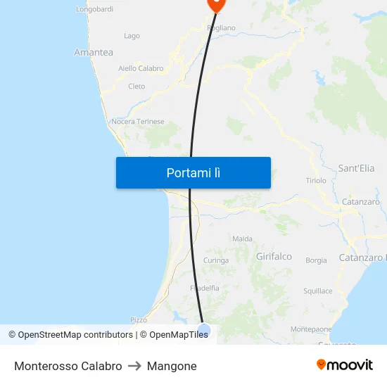 Monterosso Calabro to Mangone map