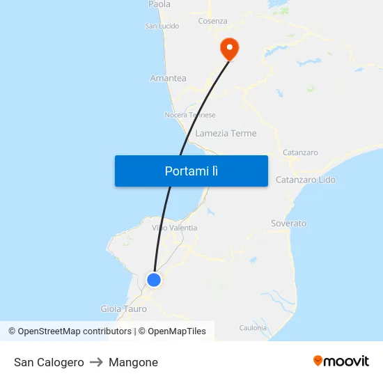 San Calogero to Mangone map