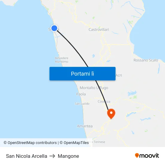 San Nicola Arcella to Mangone map