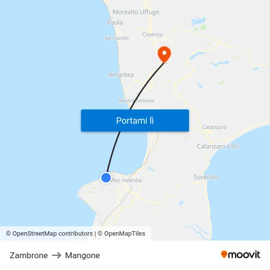 Zambrone to Mangone map