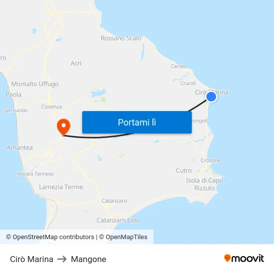 Cirò Marina to Mangone map