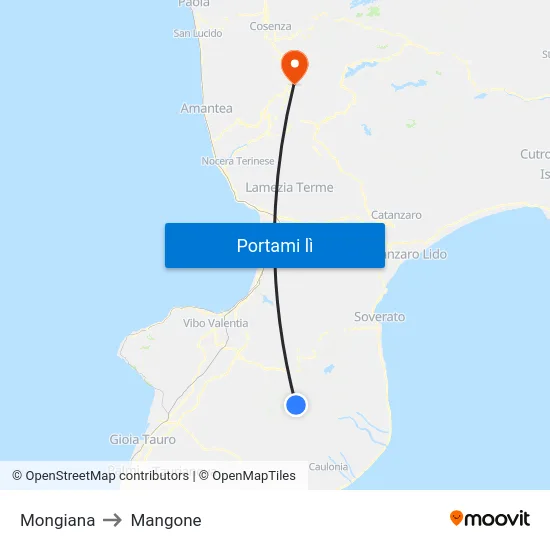 Mongiana to Mangone map
