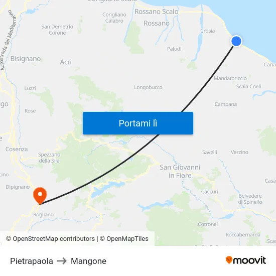 Pietrapaola to Mangone map
