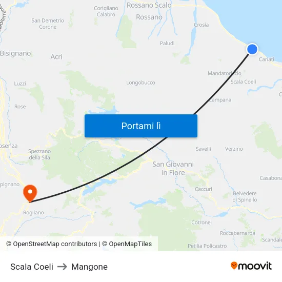 Scala Coeli to Mangone map