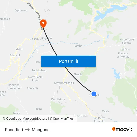 Panettieri to Mangone map