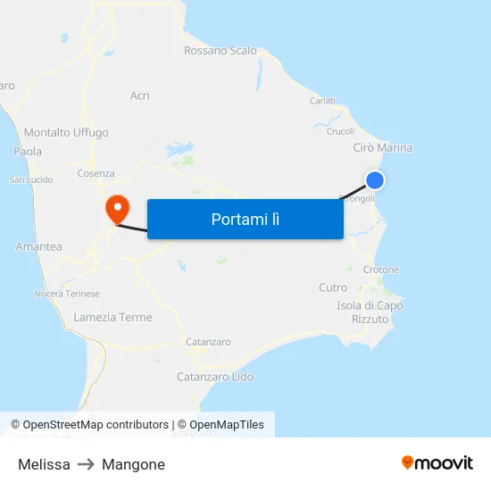 Melissa to Mangone map