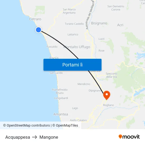 Acquappesa to Mangone map