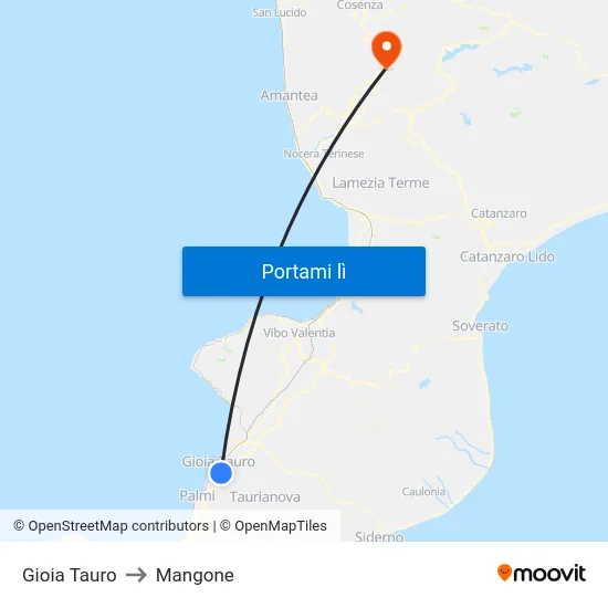 Gioia Tauro to Mangone map