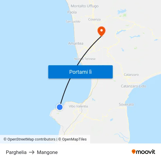 Parghelia to Mangone map