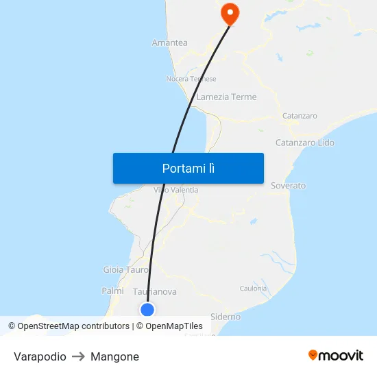 Varapodio to Mangone map
