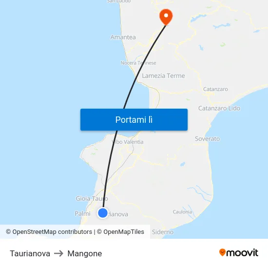 Taurianova to Mangone map