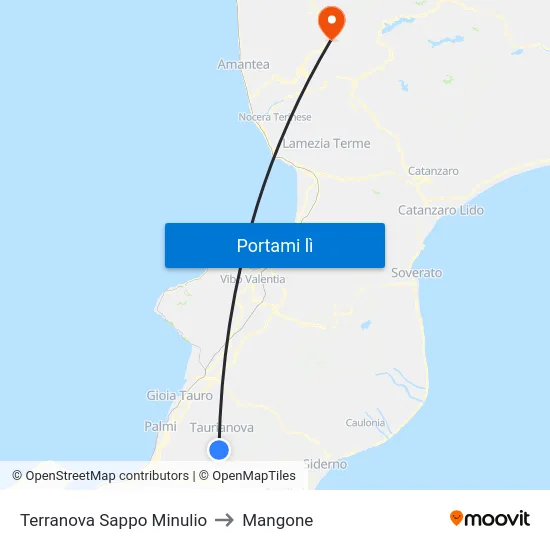 Terranova Sappo Minulio to Mangone map