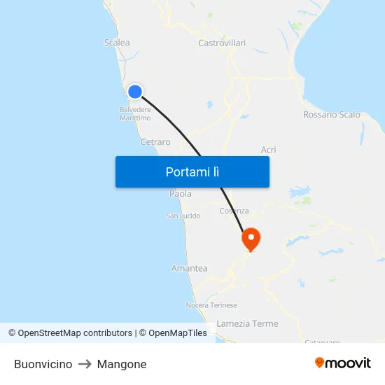 Buonvicino to Mangone map