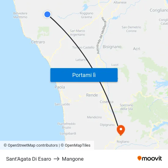 Sant'Agata Di Esaro to Mangone map